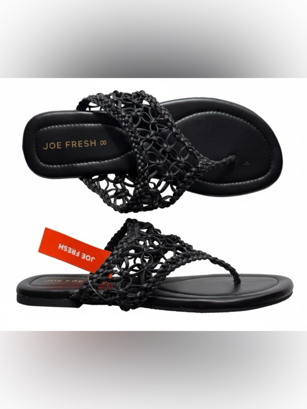 🆕 Joe Fresh | Women's Black Flat Braided Faux Leather Thong Sandals